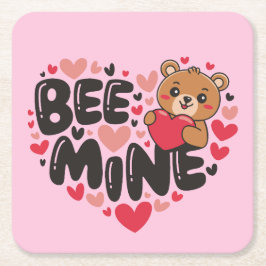 Porta-copo De Papel Quadrado Cute Bee Mine Teddy Bear Valentine's Day