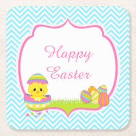 Porta-copo De Papel Quadrado Cute Blue Chevrons Easter Chick Easter Egg Hunt