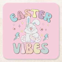 Porta-copo De Papel Quadrado Cute Bunny Easter Vibes Pastel Spring Party
