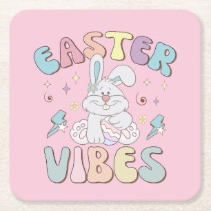 Porta-copo De Papel Quadrado Cute Bunny Easter Vibes Pastel Spring Party