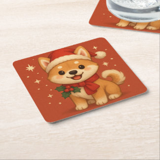 Porta-copo De Papel Quadrado Cute Christmas puppy