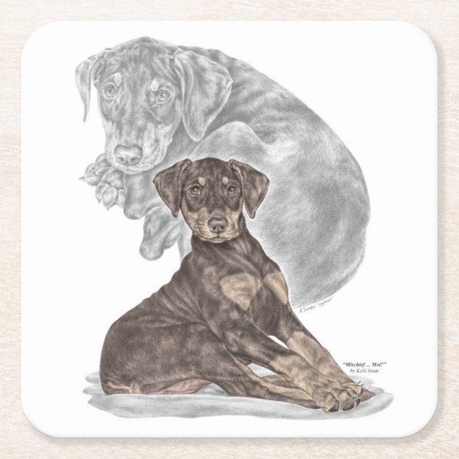 Porta-copo De Papel Quadrado Cute Doberman Pinscher Puppy (Frente)