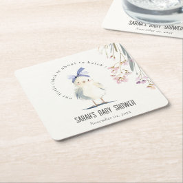 Porta-copo De Papel Quadrado Cute Farm Chick Watercolor Floral Baby Shower