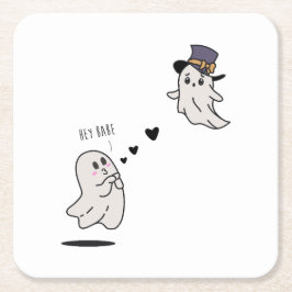 Porta-copo De Papel Quadrado Cute ghosts couple talking