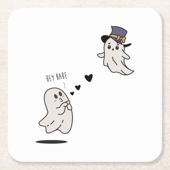 Porta-copo De Papel Quadrado Cute ghosts couple talking (Frente)