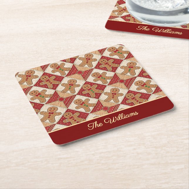 Porta-copo De Papel Quadrado Cute Gingerbread Man Patchwork Pattern Style (Inclinado)