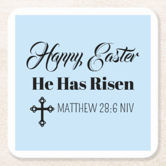 Porta-copo De Papel Quadrado Cute Happy Easter He Has Risen Bible Verse Blue