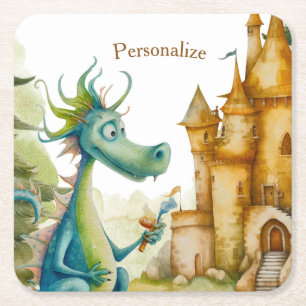 Porta-copo De Papel Quadrado Cute Knight Dragon Castle Kids