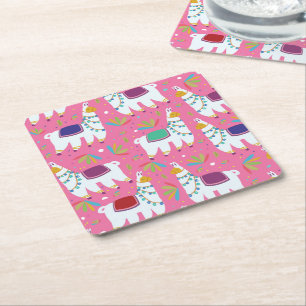 Porta-copo De Papel Quadrado Cute Llama Pattern