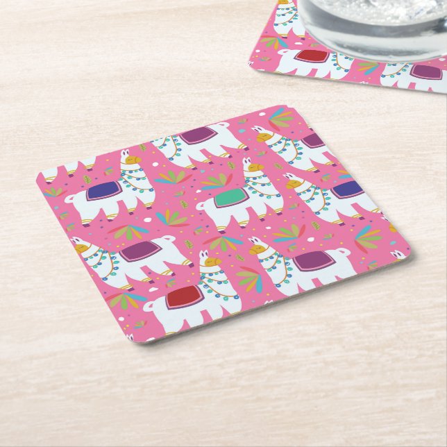 Porta-copo De Papel Quadrado Cute Llama Pattern (Inclinado)