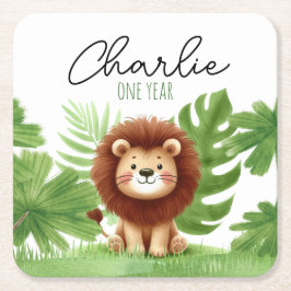 Porta-copo De Papel Quadrado Cute Safari Lion Birthday