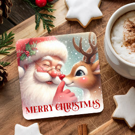 Porta-copo De Papel Quadrado Cute Santa Rudolph Xmas Coaster Kids Cartoon Art