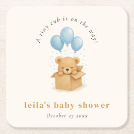 Porta-copo De Papel Quadrado Cute Watercolor Blue Balloon Bear Boy Baby Shower