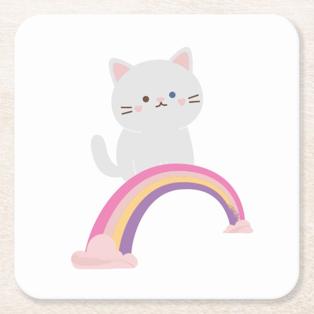 Porta-copo De Papel Quadrado Cutie Kitten Cat (Frente)