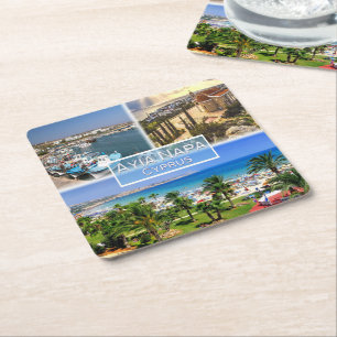 Porta-copo De Papel Quadrado CY - Chipre - Ayia Napa - Harbour - Nelia Beach -