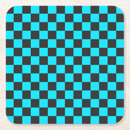 Porta-copo De Papel Quadrado Cyan and charcoal checkerboard pattern