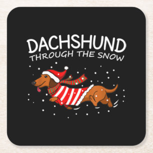 Porta-copo De Papel Quadrado Dachshund Através Do Natal Engraçado Da Neve