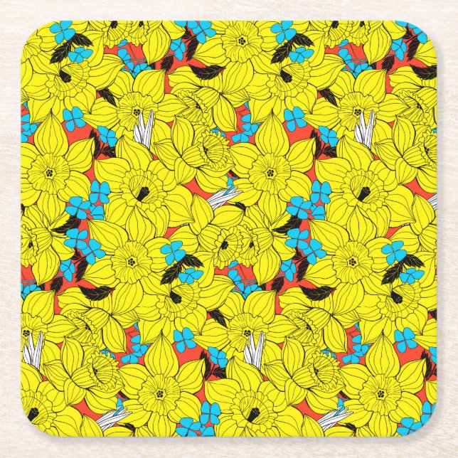 Porta-copo De Papel Quadrado Daffodils primavera floral (Frente)