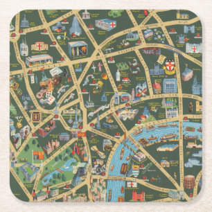 Porta-copo De Papel Quadrado Daily Telegraph representa o mapa de Londres