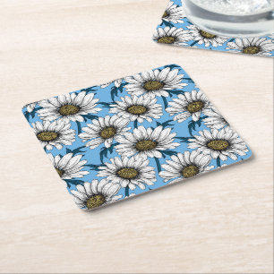 Porta-copo De Papel Quadrado Daisies, flores silvestres em azul