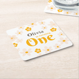 Porta-copo De Papel Quadrado Daisy Boho Floral primeiro aniversario