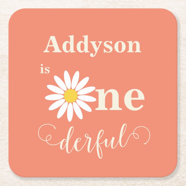 Porta-copo De Papel Quadrado Daisy First Birthday (Frente)