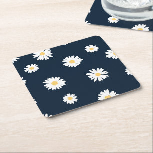 Porta-copo De Papel Quadrado Daisy On Blue Pattern