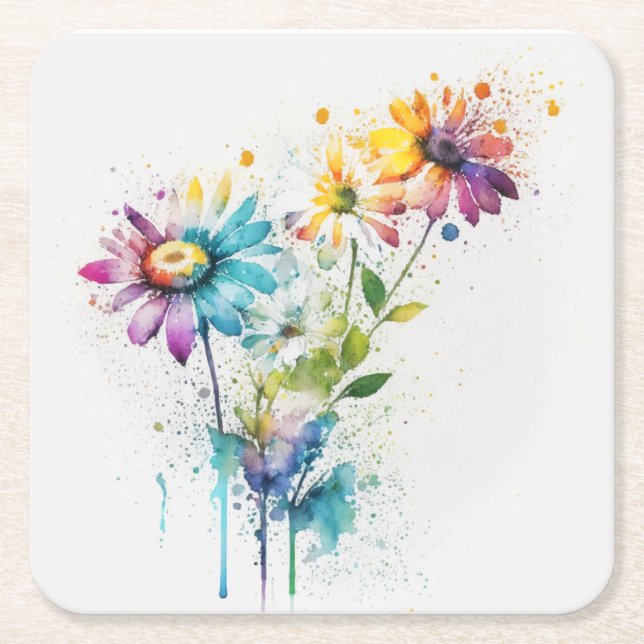 Porta-copo De Papel Quadrado Daisy Spatter, cores vivas, (Frente)