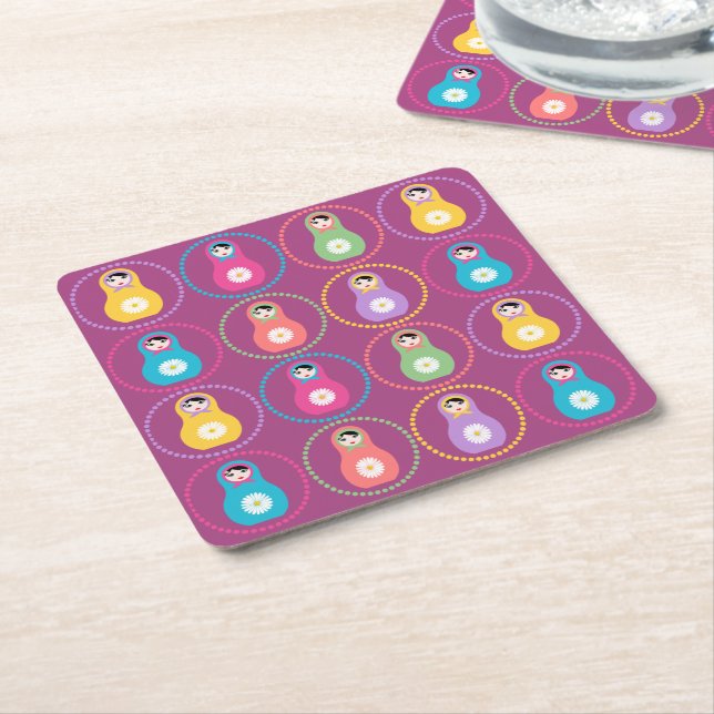 Porta-copo De Papel Quadrado Daisyflower Matryoshka (Inclinado)