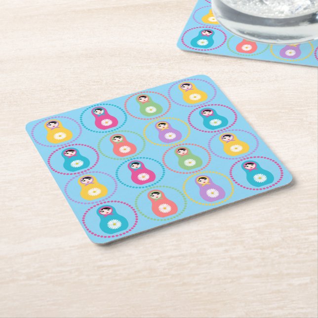 Porta-copo De Papel Quadrado Daisyflower Matryoshka (Inclinado)