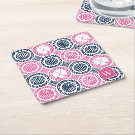 Porta-copo De Papel Quadrado Damasceno de Golfe Preppy - Bolas e Tacadas Azul M
