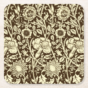 Porta-copo De Papel Quadrado Damasco, Brown e creme do cravo de Nouveau da arte