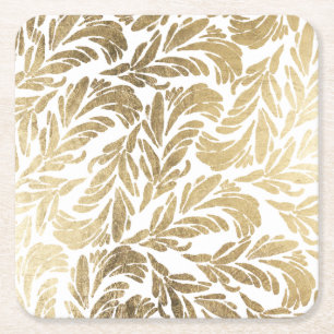Porta-copo De Papel Quadrado Damasco floral moderno elegante do ouro branco