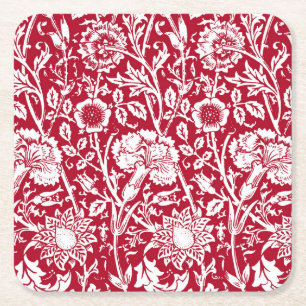 Porta-copo De Papel Quadrado Damasco, vermelho e branco do cravo de Nouveau da