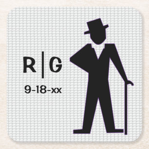 Porta-copo De Papel Quadrado Dançante Silhouette Top Hat & Cane Personalizado