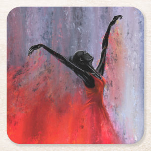 Porta-copo De Papel Quadrado Dançarina de Vermelho - Pintura Original de Abstr