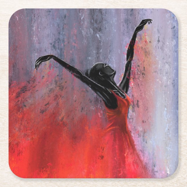 Porta-copo De Papel Quadrado Dançarina de Vermelho - Pintura Original de Abstra (Frente)