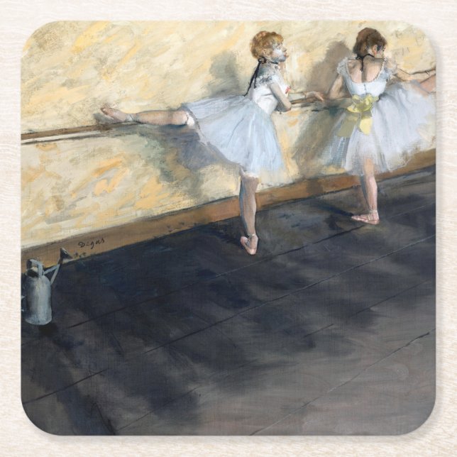 Porta-copo De Papel Quadrado Dançarinos Praticando no Barre, Edgar Degas (Frente)