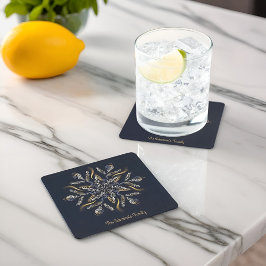 Porta-copo De Papel Quadrado Dark Blue & Gold Midnight Sparkle Stars New Year