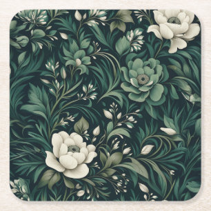 Porta-copo De Papel Quadrado Dark Emerald Green Floral