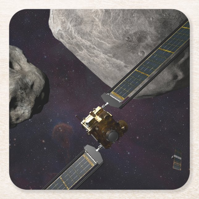 Porta-copo De Papel Quadrado Dart Spacecraft E Liciacube Antes Do Impacto (Frente)