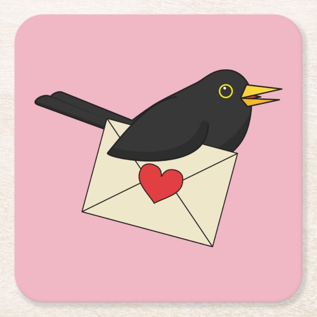 Porta-copo De Papel Quadrado De Blackbird com Amor (Frente)