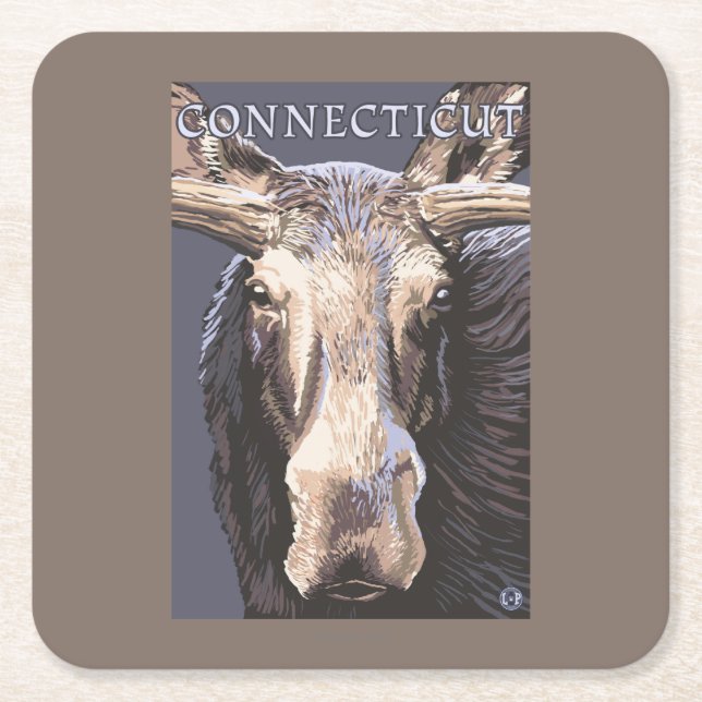 Porta-copo De Papel Quadrado De ConnecticutMoose fim acima (Frente)