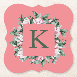 Porta-copo De Papel Quadrado de Letra Monograma com Moldura Floral