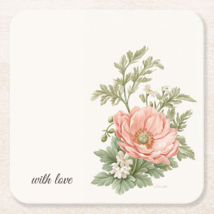 Porta-copo De Papel Quadrado Decoração Botânica Vintage de Casamento Afirmaçã