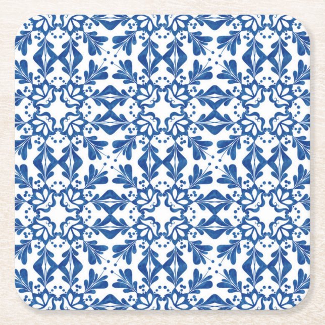 Porta-copo De Papel Quadrado Decoração cerâmica Indigo Azulejos (Frente)