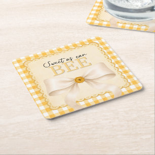 Porta-copo De Papel Quadrado Decoração de Chá de Bebê em Papel Gingham Bee