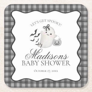 Porta-copo De Papel Quadrado Decoração de Chá de Bebê Fantasminha com Xadrez Pr