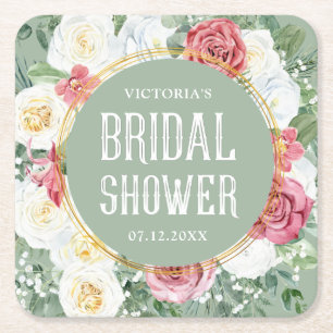Porta-copo De Papel Quadrado Decoração Floral Boho para Chá de Noiva