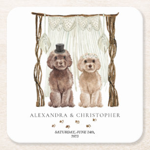 Porta-copo De Papel Quadrado Decoração Marrom Cavapoo Cachorro Fofo Casal